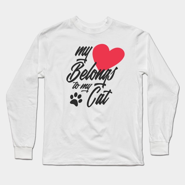 My Heart Belongs to My Cat Funny Valentine Calligraphy Long Sleeve T-Shirt by Jasmine Anderson